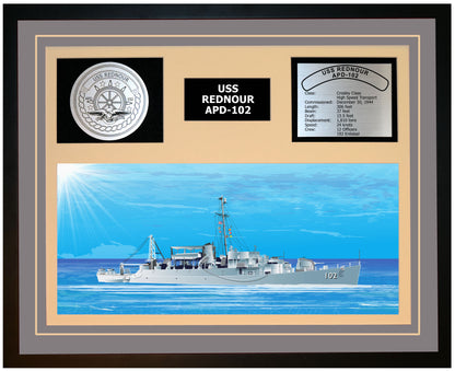USS REDNOUR APD-102 Framed Navy Ship Display Grey
