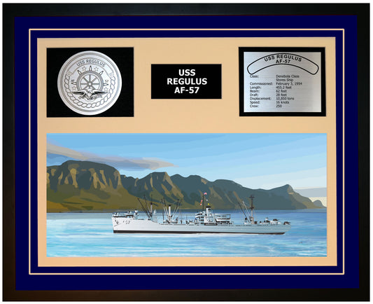 USS REGULUS AF-57 Framed Navy Ship Display Blue
