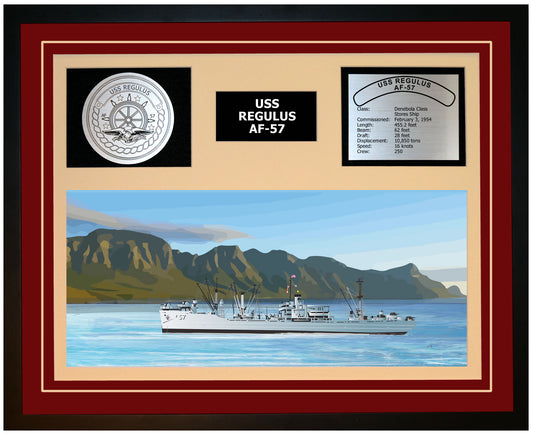 USS REGULUS AF-57 Framed Navy Ship Display Burgundy