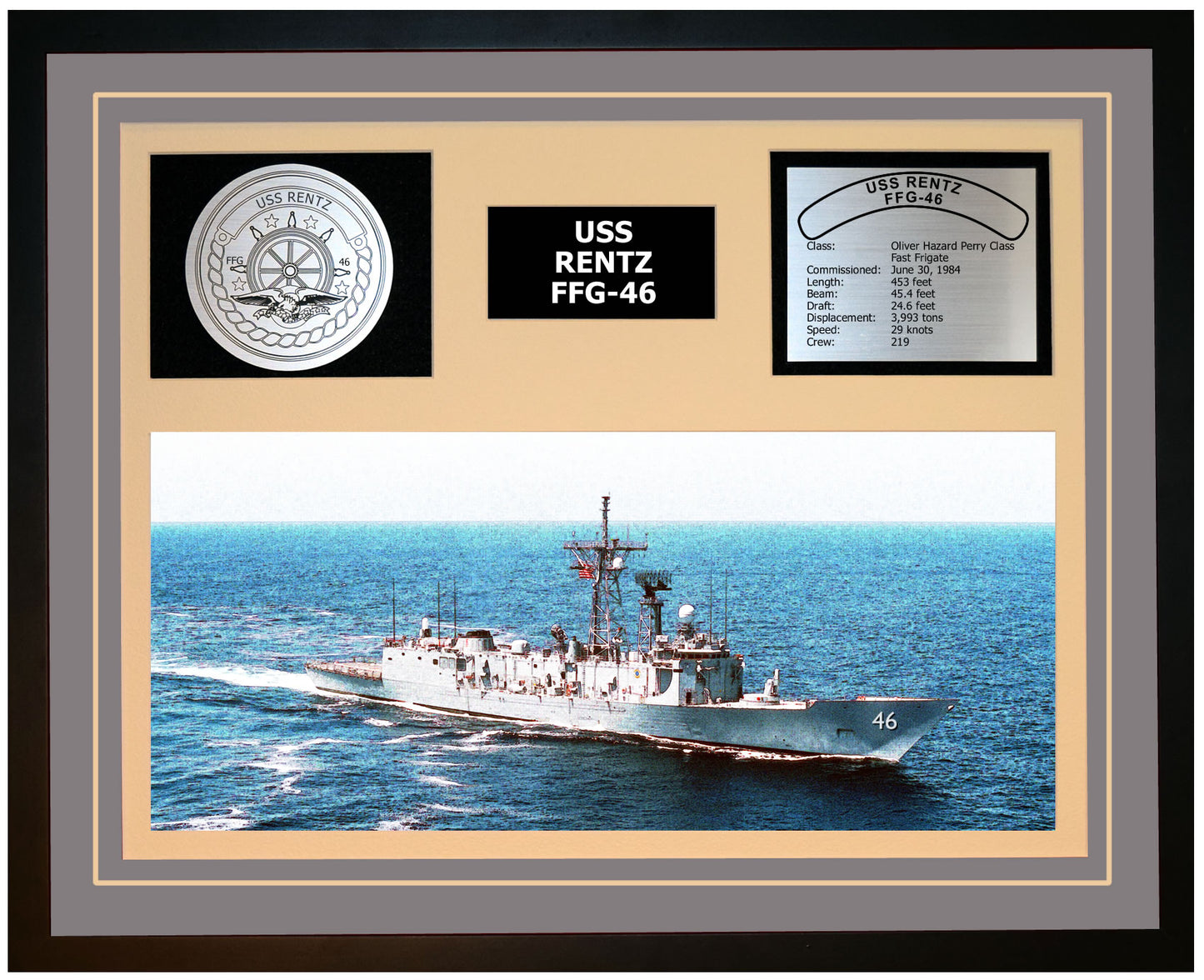 USS RENTZ FFG-46 Framed Navy Ship Display Grey