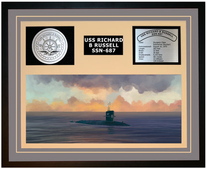 USS RICHARD B RUSSELL SSN-687 Framed Navy Ship Display Grey