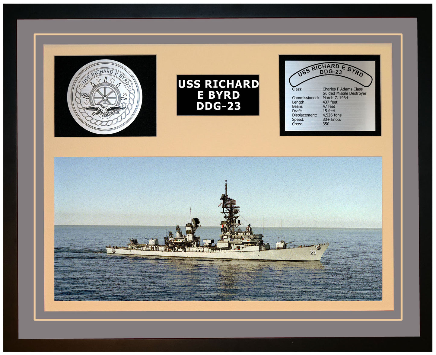 USS RICHARD E BYRD DDG-23 Framed Navy Ship Display Grey