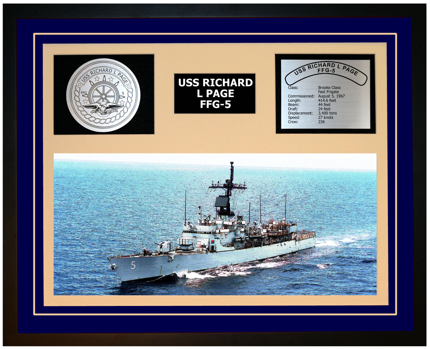 USS RICHARD L PAGE FFG-5 Framed Navy Ship Display Blue