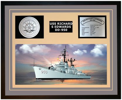 USS RICHARD S EDWARDS DD-950 Framed Navy Ship Display Grey