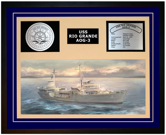 USS RIO GRANDE AOG-3 Framed Navy Ship Display Blue