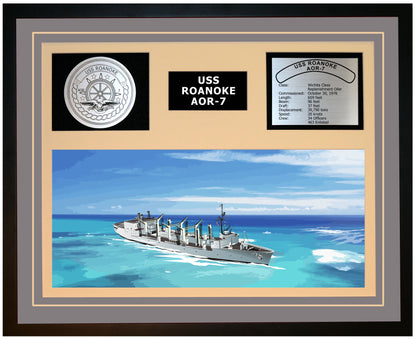 USS ROANOKE AOR-7 Framed Navy Ship Display Grey