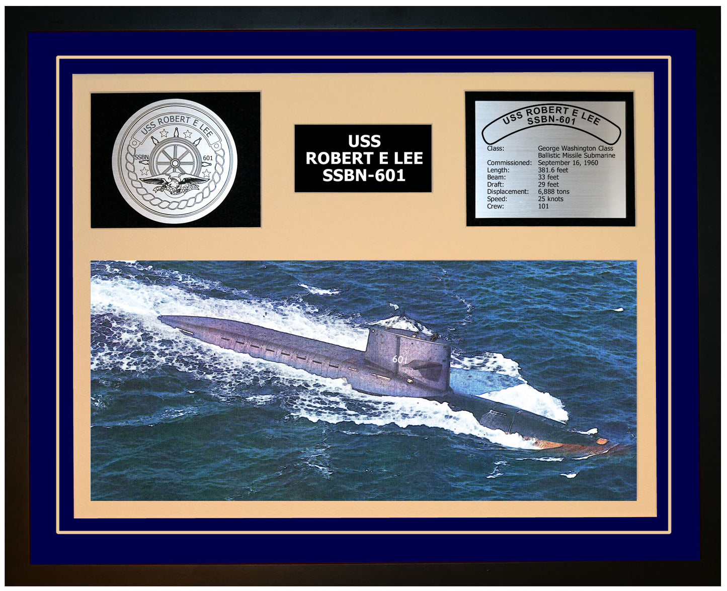 USS ROBERT E LEE SSBN-601 Framed Navy Ship Display Blue