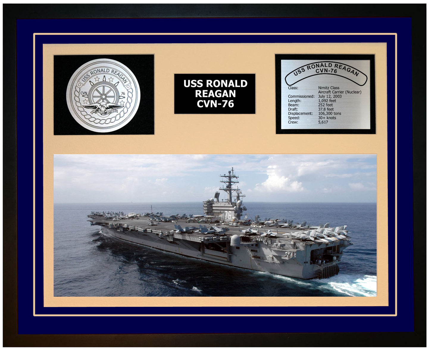 USS RONALD REAGAN CVN-76 Framed Navy Ship Display Blue