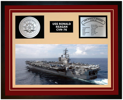 USS RONALD REAGAN CVN-76 Framed Navy Ship Display Burgundy