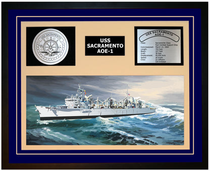 USS SACRAMENTO AOE-1 Framed Navy Ship Display Blue