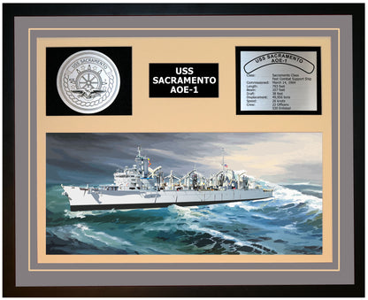 USS SACRAMENTO AOE-1 Framed Navy Ship Display Grey