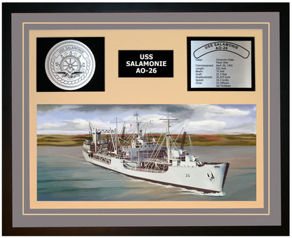 USS SALAMONIE AO-26 Framed Navy Ship Display Grey