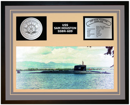 USS SAM HOUSTON SSBN-609 Framed Navy Ship Display Grey