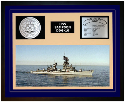 USS SAMPSON DDG-10 Framed Navy Ship Display Blue