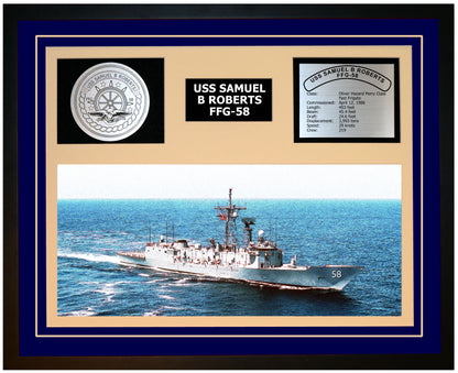 USS SAMUEL B ROBERTS FFG-58 Framed Navy Ship Display Blue
