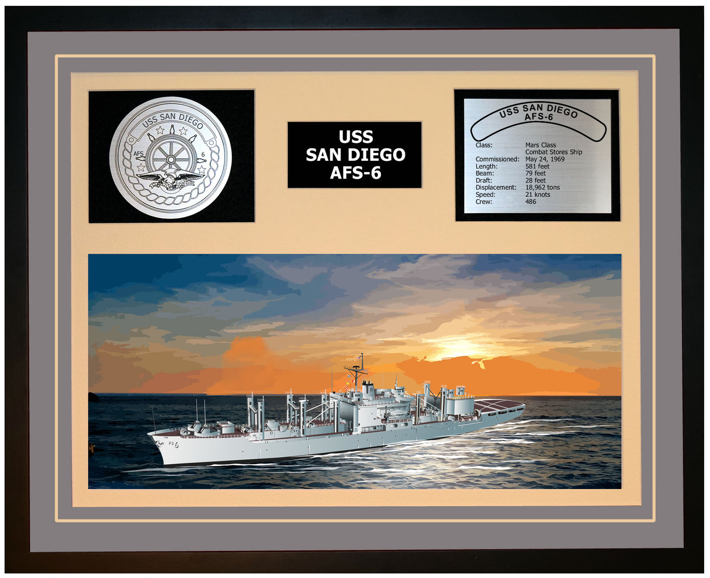 USS SAN DIEGO AFS-6 Framed Navy Ship Display Grey