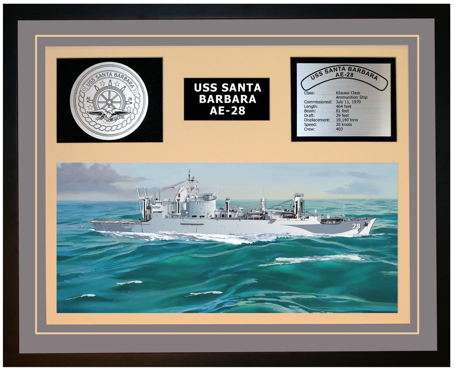 USS SANTA BARBARA AE-28 Framed Navy Ship Display