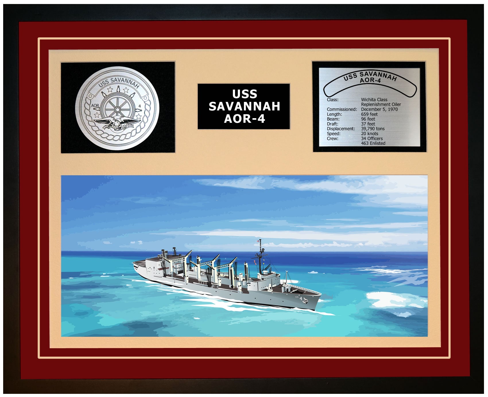 USS SAVANNAH AOR-4 Framed Navy Ship Display Burgundy