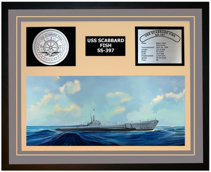 USS SCABBARD FISH SS-397 Framed Navy Ship Display Grey