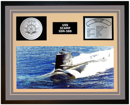 USS SCAMP SSN-588 Framed Navy Ship Display Grey