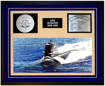 USS SCULPIN SSN-590 Framed Navy Ship Display Blue