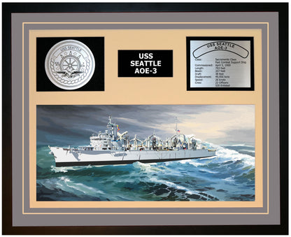 USS SEATTLE AOE-3 Framed Navy Ship Display Grey