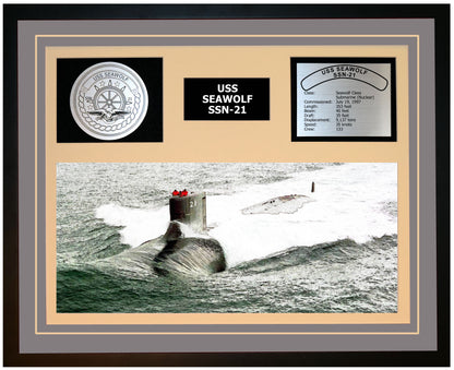USS SEAWOLF SSN-21 Framed Navy Ship Display Grey