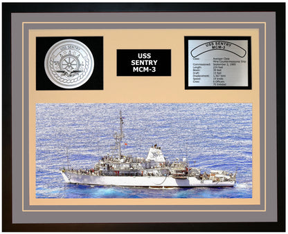USS SENTRY MCM-3 Framed Navy Ship Display Grey