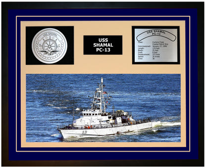 USS SHAMAL PC-13 Framed Navy Ship Display Blue