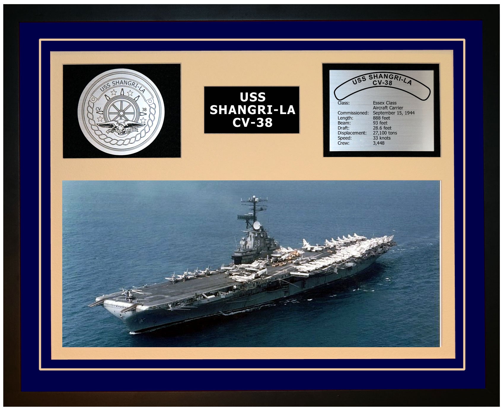 USS SHANGRI-LA CV-38 Framed Navy Ship Display Blue