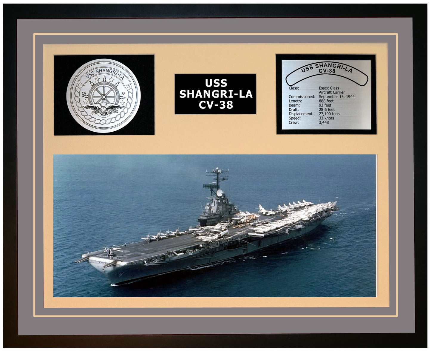 USS SHANGRI-LA CV-38 Framed Navy Ship Display Grey
