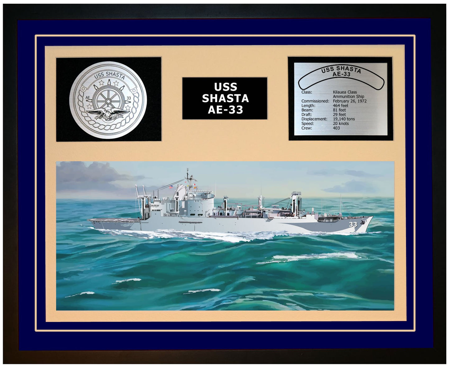 USS SHASTA AE-33 Framed Navy Ship Display