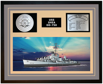 USS SHEA DD-750 Framed Navy Ship Display Grey