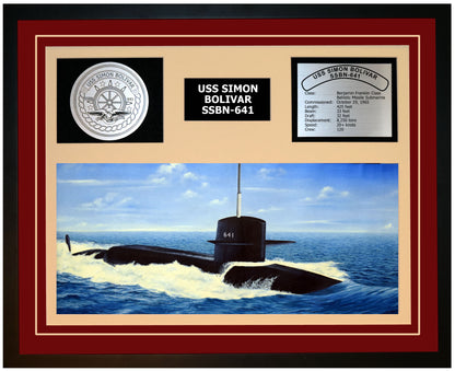 USS SIMON BOLIVAR SSBN-641 Framed Navy Ship Display Burgundy
