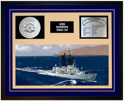 USS SOMERS DDG-34 Framed Navy Ship Display Blue