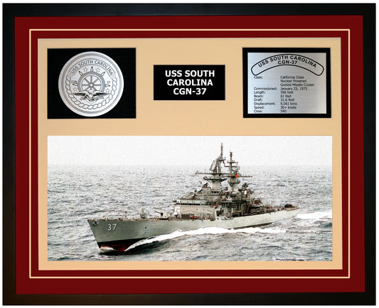USS SOUTH CAROLINA CGN-37 Framed Navy Ship Display Burgundy
