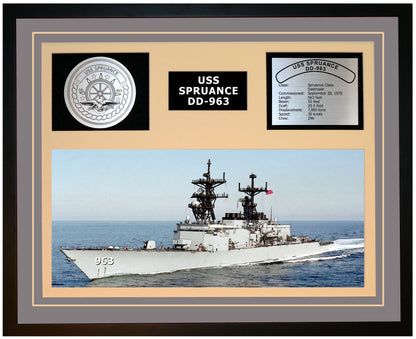 USS SPRUANCE DD-963 Framed Navy Ship Display Grey