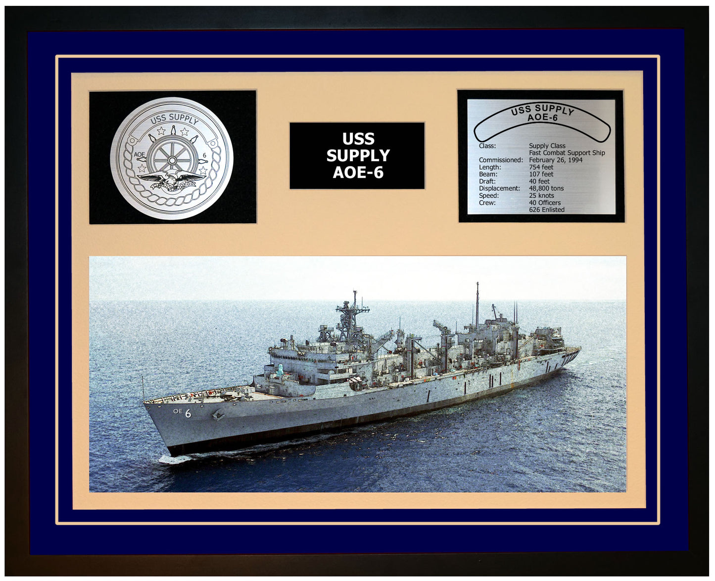 USS SUPPLY AOE-6 Framed Navy Ship Display Blue