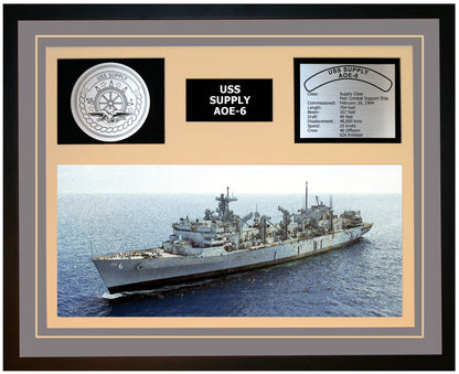 USS SUPPLY AOE-6 Framed Navy Ship Display Grey