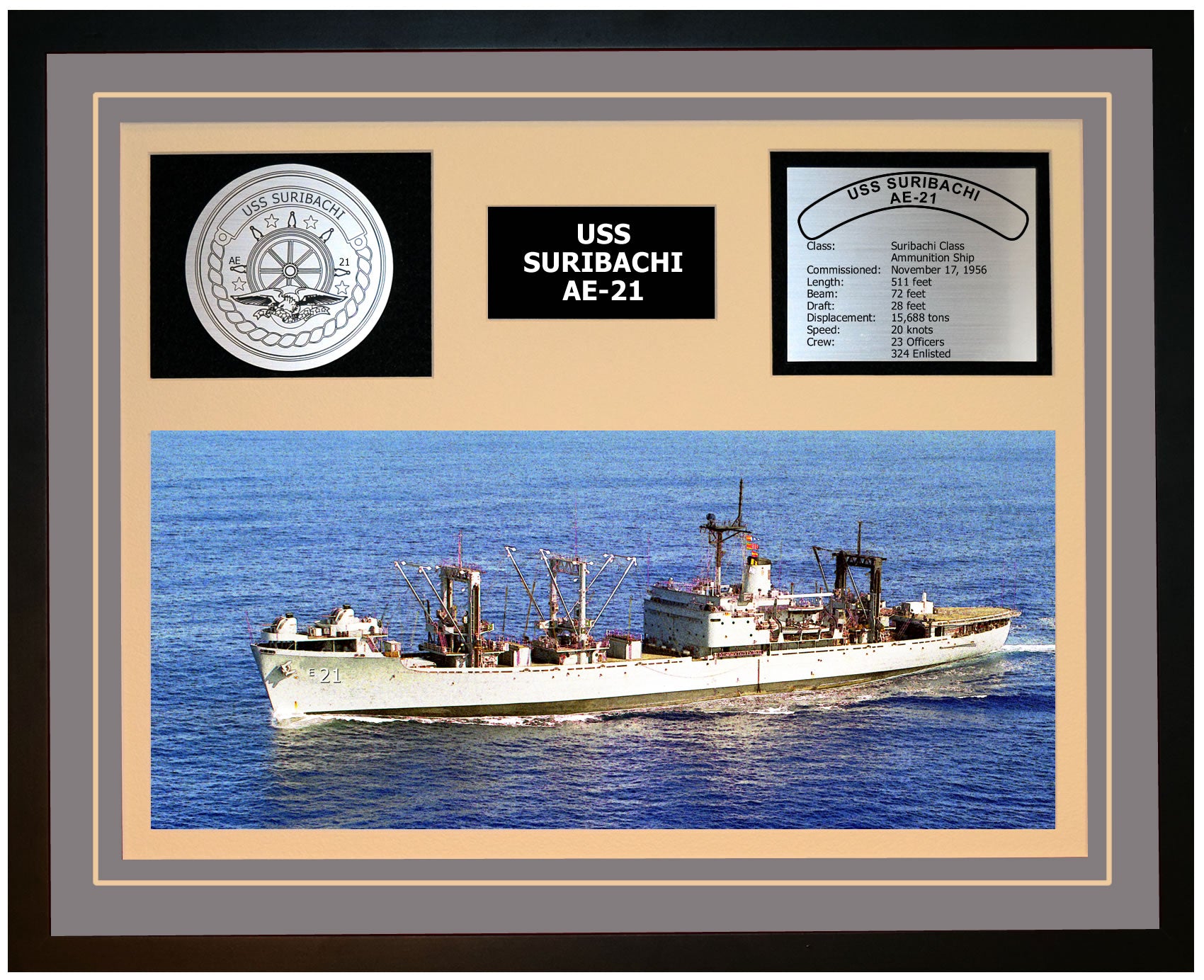 USS SURIBACHI AE-21 Framed Navy Ship Display Grey