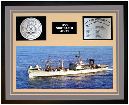 USS SURIBACHI AE-21 Framed Navy Ship Display Grey