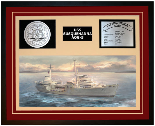 USS SUSQUEHANNA AOG-5 Framed Navy Ship Display Burgundy