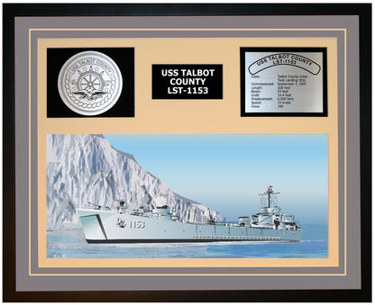 USS TALBOT COUNTY LST-1153 Framed Navy Ship Display Grey