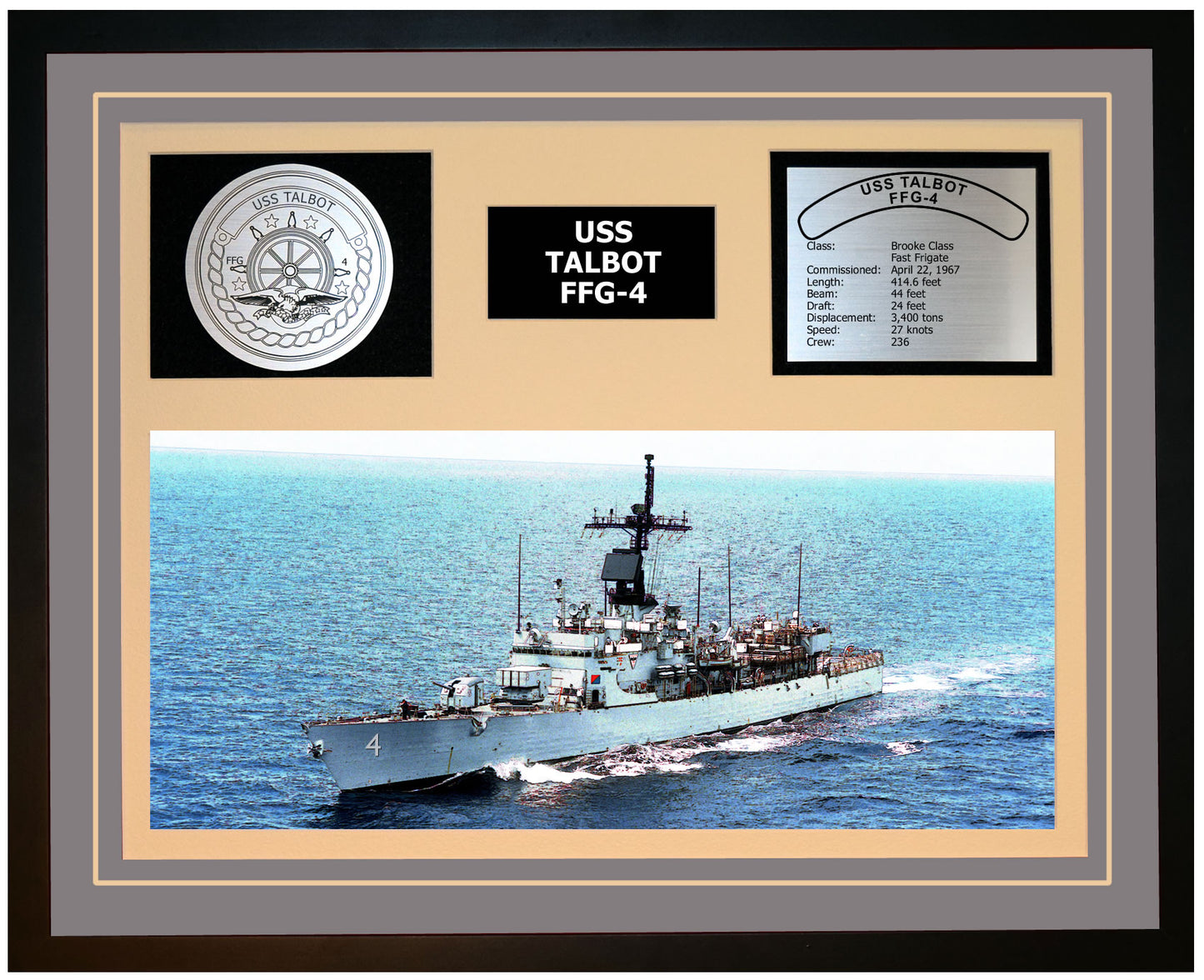 USS TALBOT FFG-4 Framed Navy Ship Display Grey