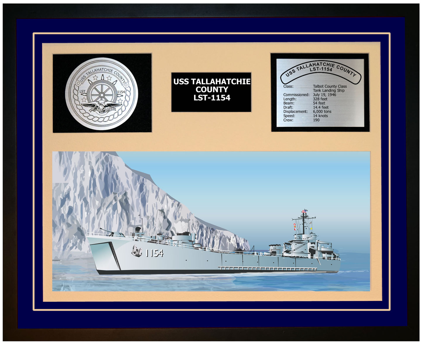 USS TALLAHATCHIE COUNTY LST-1154 Framed Navy Ship Display Blue