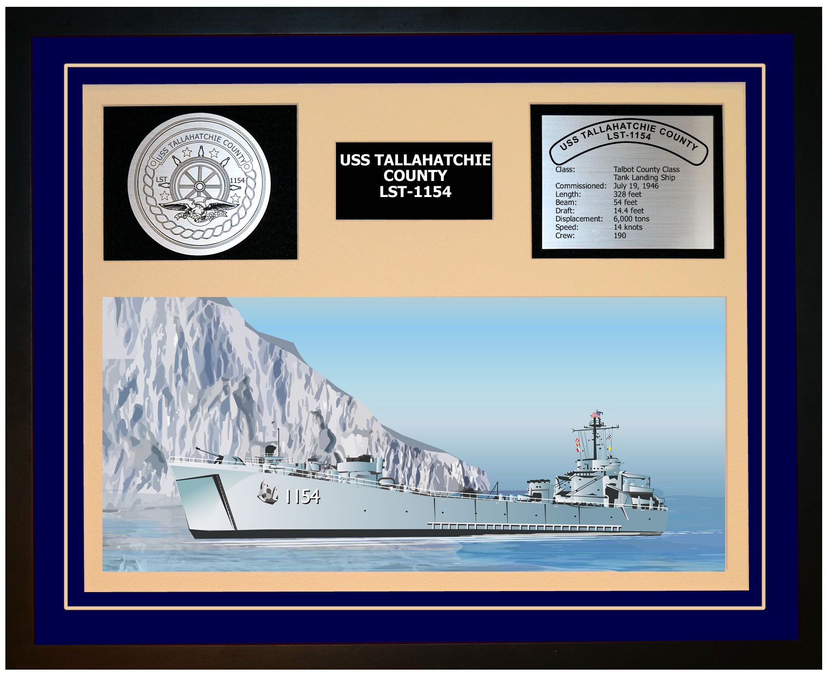 USS TALLAHATCHIE COUNTY LST-1154 Framed Navy Ship Display Blue