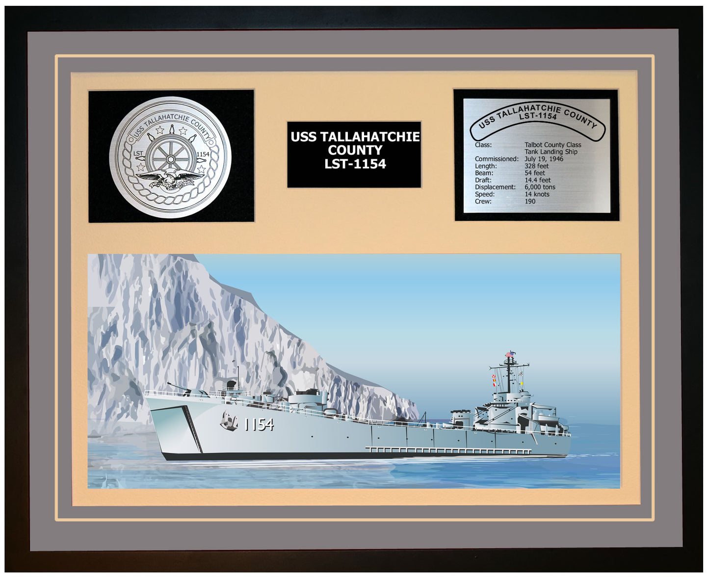 USS TALLAHATCHIE COUNTY LST-1154 Framed Navy Ship Display Grey