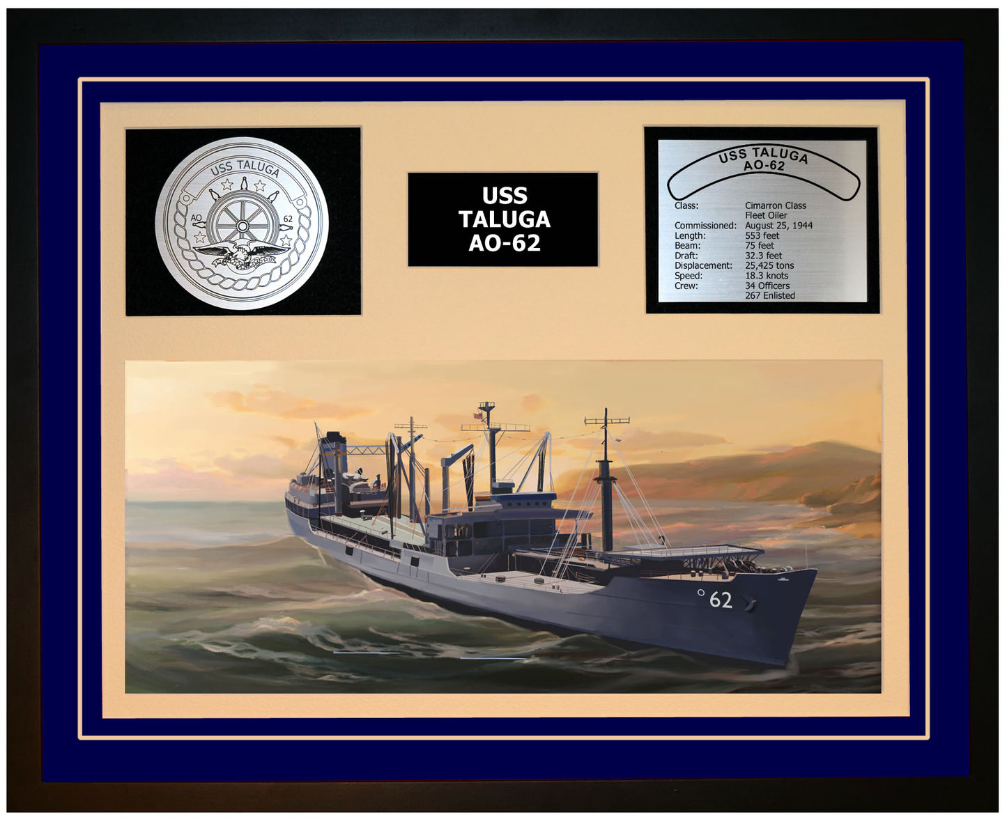 USS TALUGA AO-62 Framed Navy Ship Display Blue