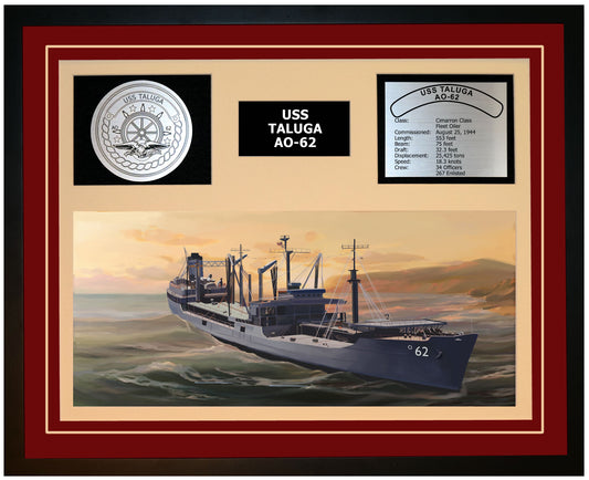 USS TALUGA AO-62 Framed Navy Ship Display Burgundy