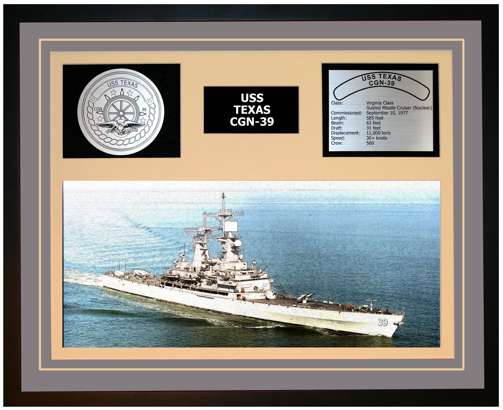 USS TEXAS CGN-39 Framed Navy Ship Display Grey